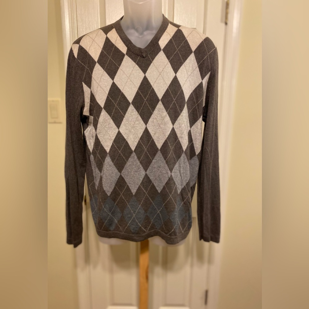 BANANA REPUBLIC - Men's Silk/Cashmere Brown/Tan/Gray Argyle Sweater, Size: M